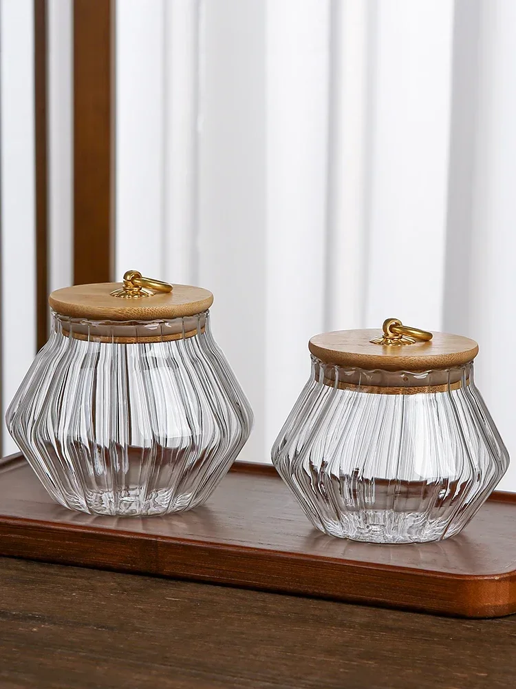 Tea jar Flower tea jar Glass sealed coffee bean Household tea bin Kitchen storage through storage bottle