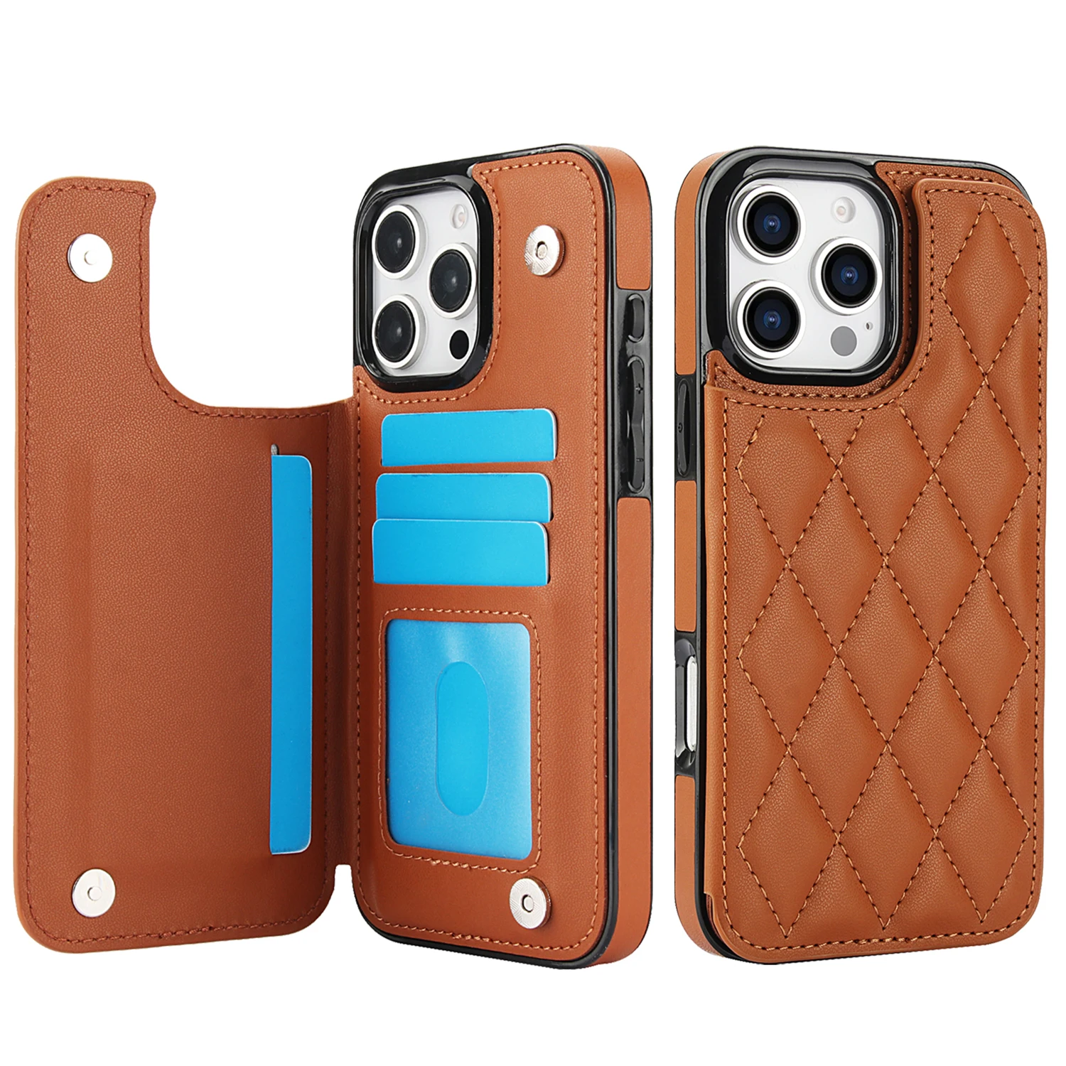 Elegant Card Slot Flip Leather Wallet Case with Double Button Closure