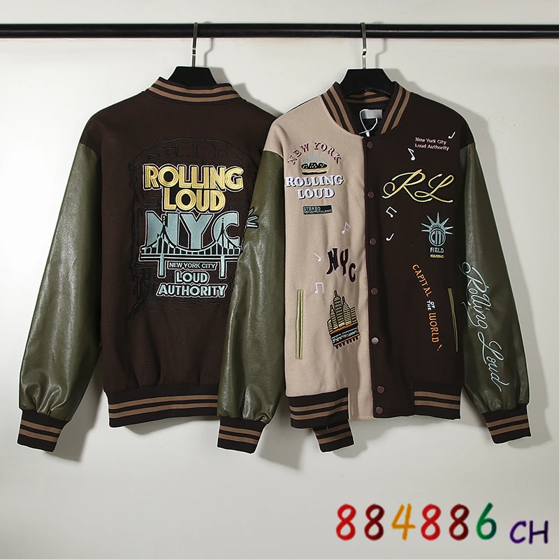 

2022 Streetwear Jackets Men Women New York City Embroidery Baseball Clothes High Street Flight Coat Fashion Leather Sleeve Tops
