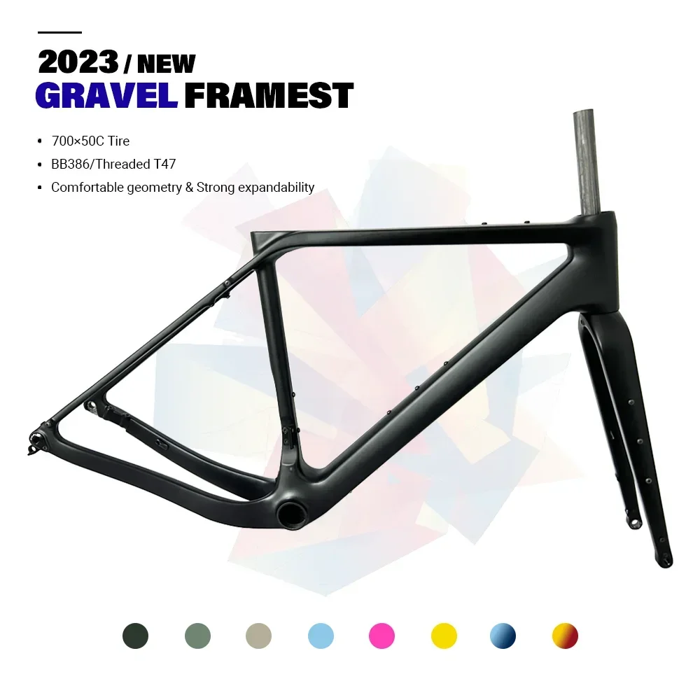 

2023 NEW GT30 Carbon Gravel Frame Disc Brake 700C*50C BB386/Threaded T47 Full Hidden Cable Gravel Bicycle Frameset Road Bike