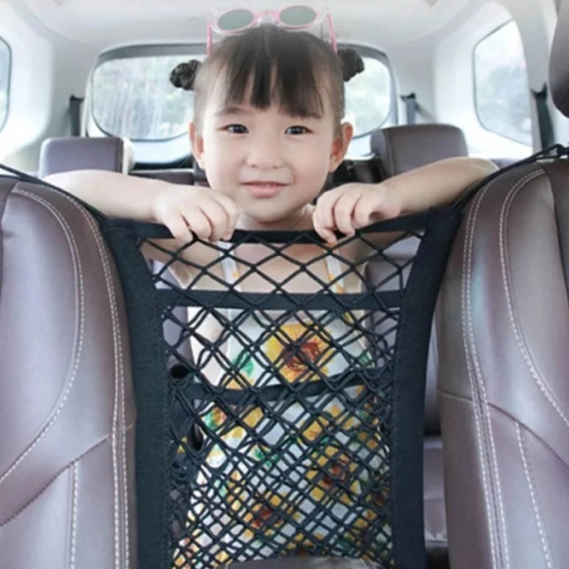 

30×25cm Car Storage Net Bag Between Seats Car Divider Pet Barrier Stretchable Elastic Mesh Bag Organizer Auto Car Accessories