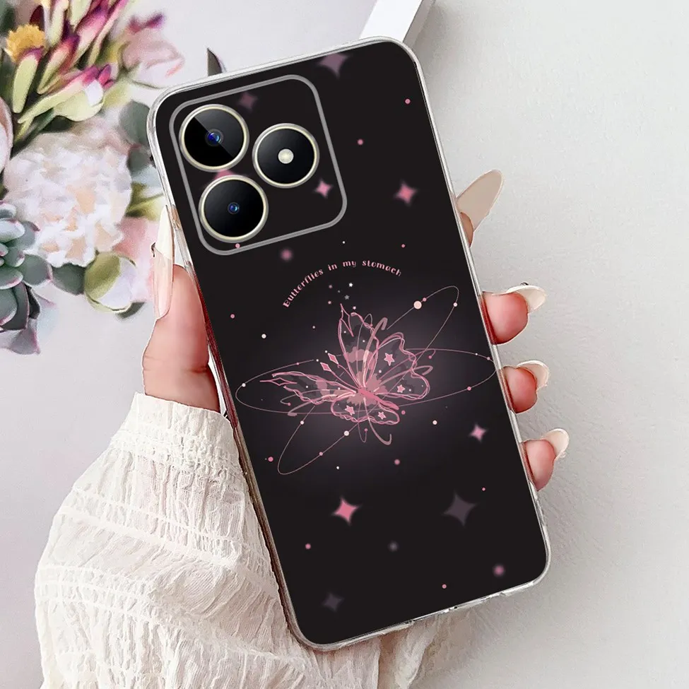 Clear Cute Cat & Butterfly Design Phone Case with Flower Accents - Stylish Protective Back Cover