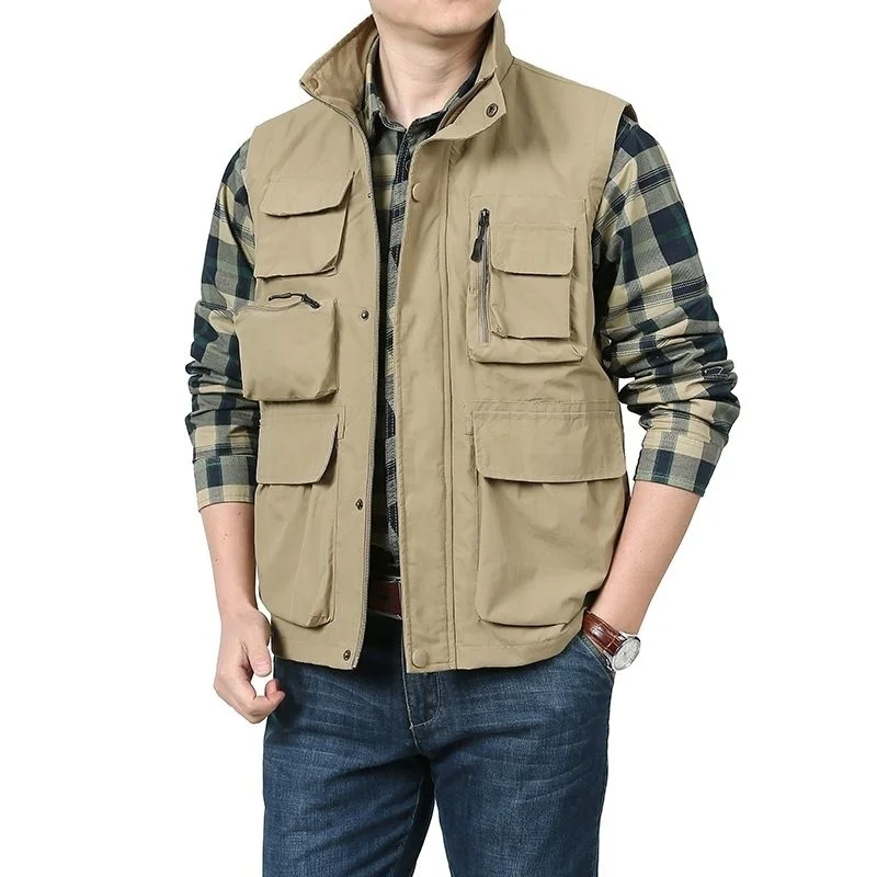 

Men's Vest In Autumn And Winter Thick Multi Pocket Workwear Vest With Velvet And Warm Vest Loose Large Coat
