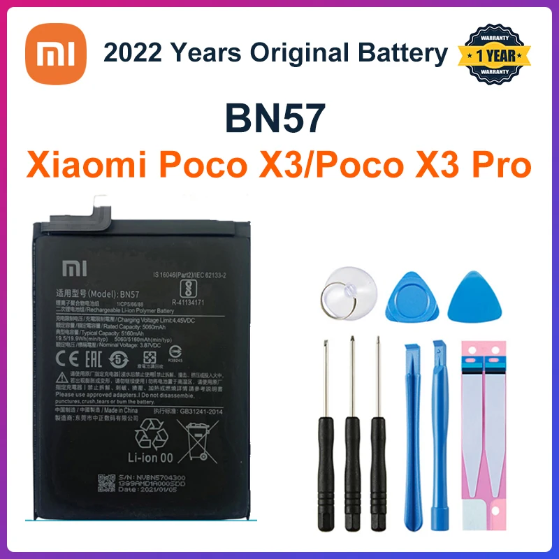 

Original Xiao mi BN57 5160mAh Phone Battery For Xiaomi Pocophone X3 Poco X3 Pro Replacement Batteries Bateria + Tools