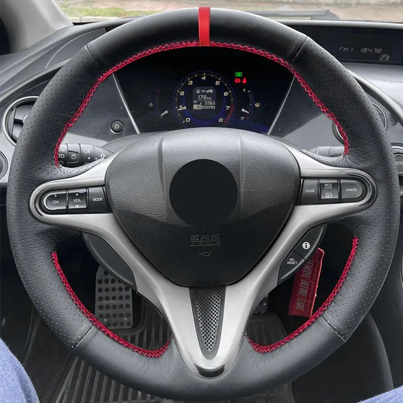 Auto-Innen-Lenkradbezug für Honda Civic 8. MK8 2005 2006 2007 2008 2009 2010 2011, perforierte Lederverkleidung mit roter Stange