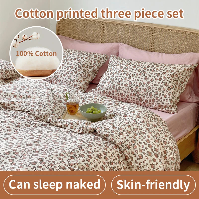 

100% Cotton Vintage Small Crushed Flower Duvet Cover,Bedding Set With Flowers,Breathable,1 Duvet Cover,2 Pillowcase,133x72Fabric
