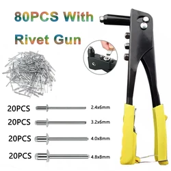 Heavy Duty Hand Riveter Rivet Gun and 80 PCS Blind Rivet Assortment Kit Durable and Suitable for Metal Plastic and Leather