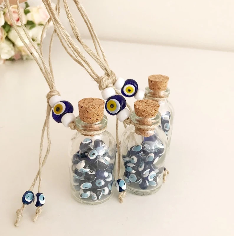 Wedding Favors For Guests Mini Bottle Wedding Favors Evil Eye Beads Greek Cork Bottle Favors Rustic Macrame Wall Decor Gift 6