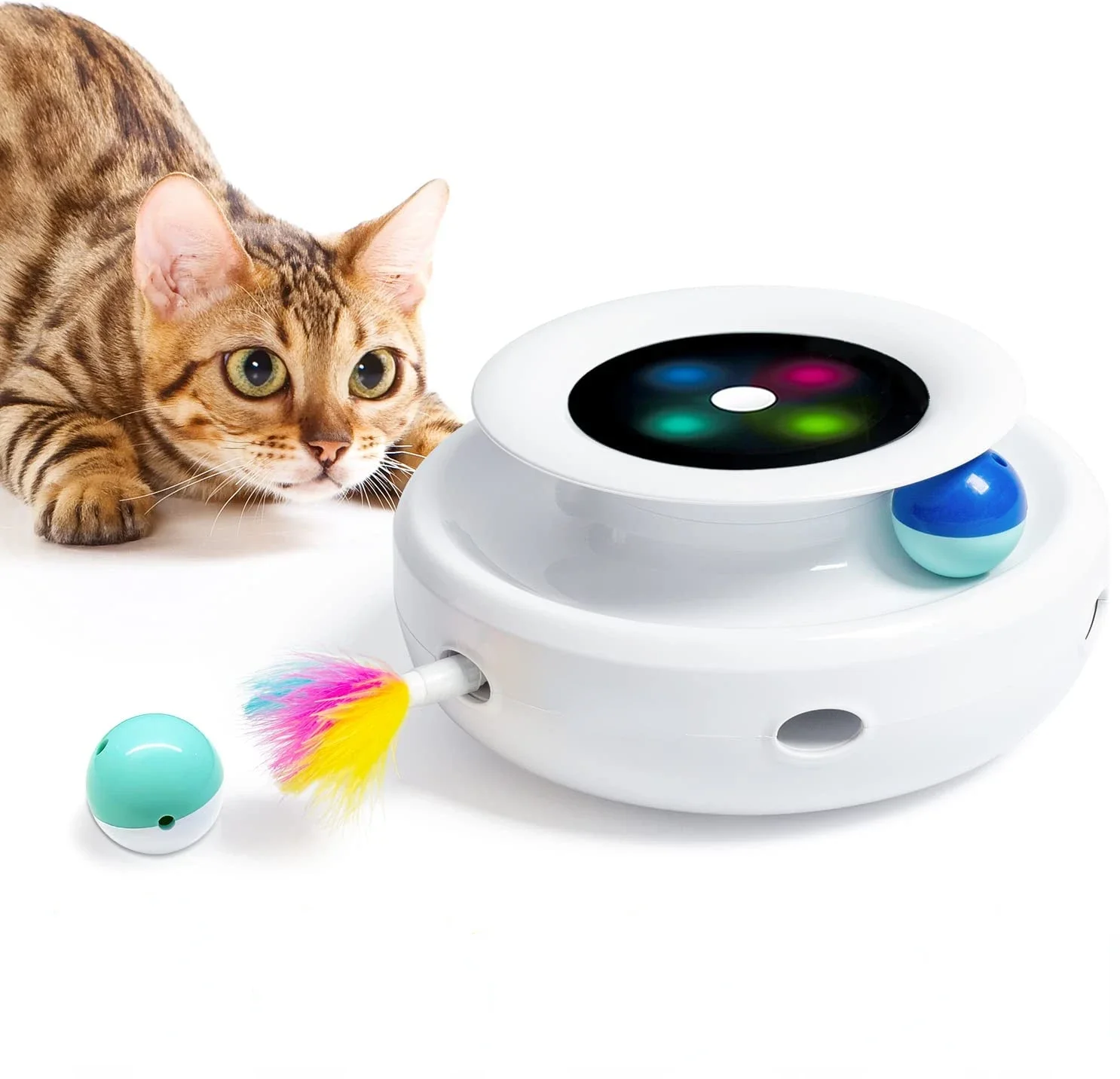 屋内猫用電子インタラクティブ玩具自動オン-オフタイマーブッシュフェザーボール2in-1