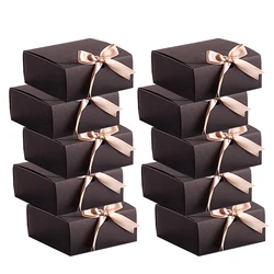 Set of 10 Handmade Holiday Gift Boxes with Ribbon - 11.5x11.5x5cm (Black)