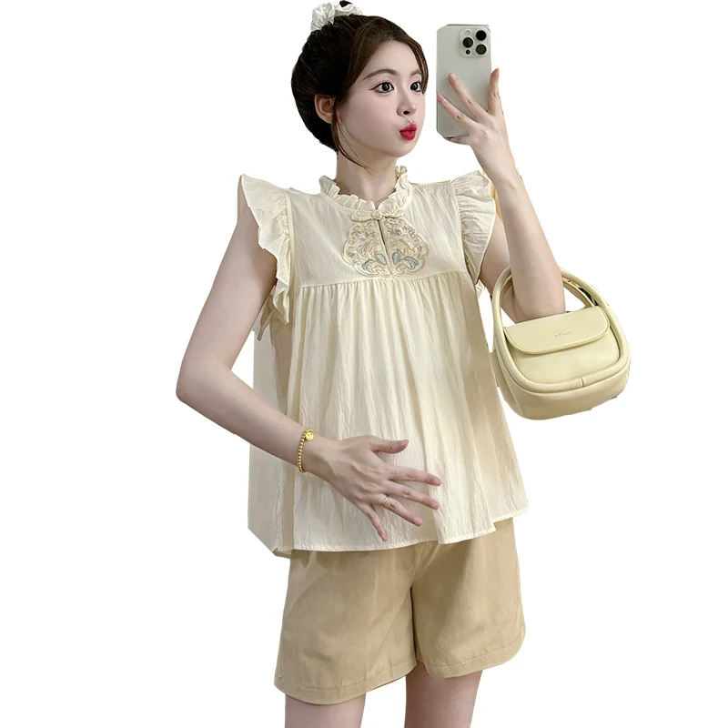 T67966# Pants Suit Thin Short Sleeve Loose Tops Women Sets Summer Maternity 2 Pcs Clothing Set