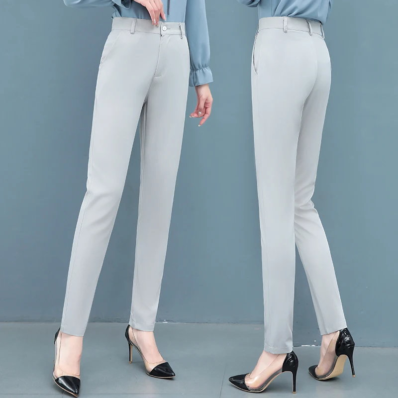 Spring Autumn Women's Solid High Waist Button Zipper Pocket Casual Formal Suit Trousers Fashion Office Lady Vacation Pants