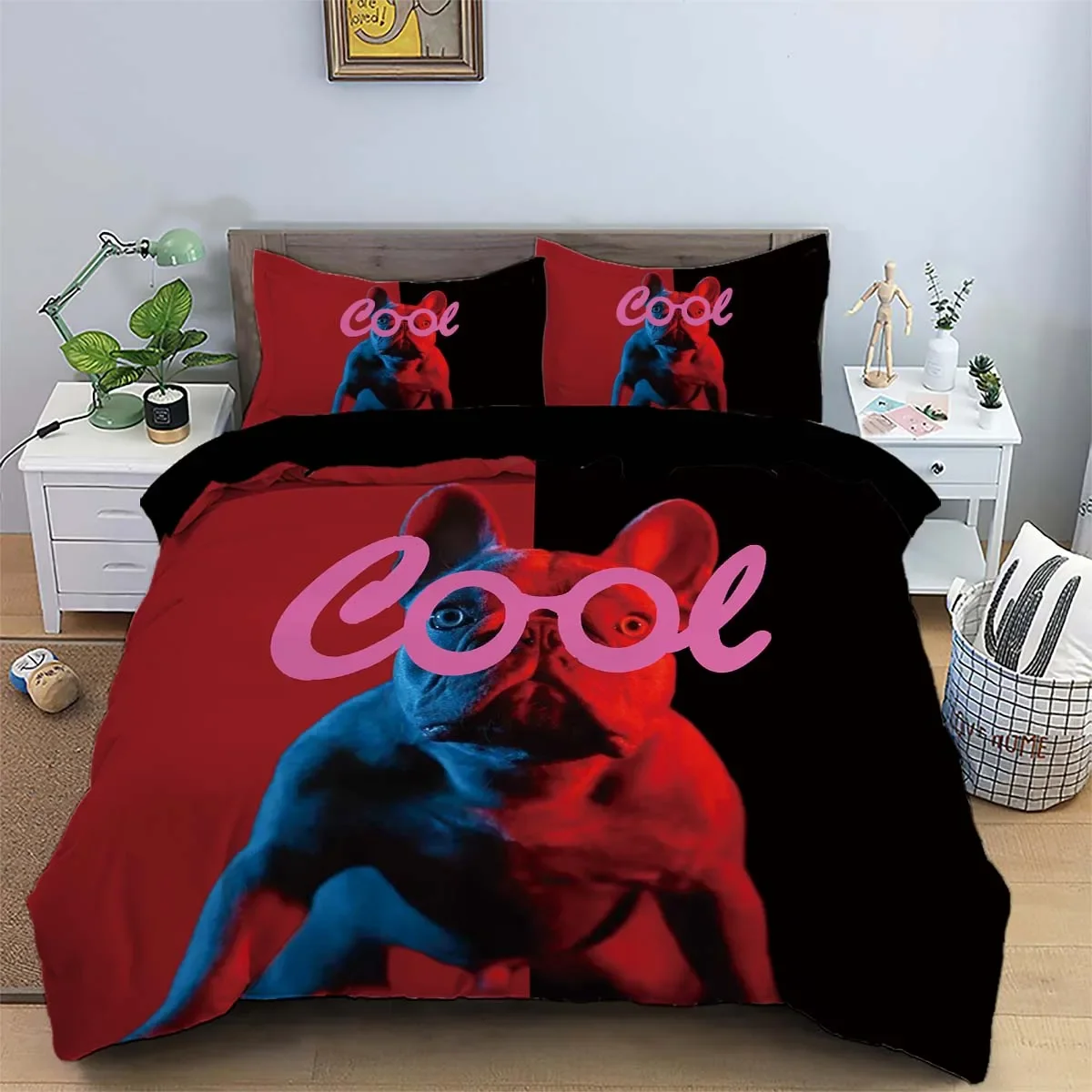 3-piece down duvet cover set with domineering dog pattern print (1 duvet cover+2 pillowcases, no core) bedding set