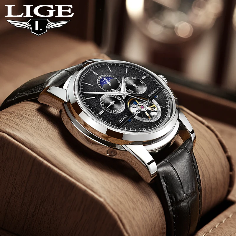 LIGE Mens luxury original Brand watches Men Skeleton Tourbillon Mechanical Automatic analog watch for Man Waterproof bracelet renke original brand new dustproof analog rs485 duct mount temperature and humidity sensors