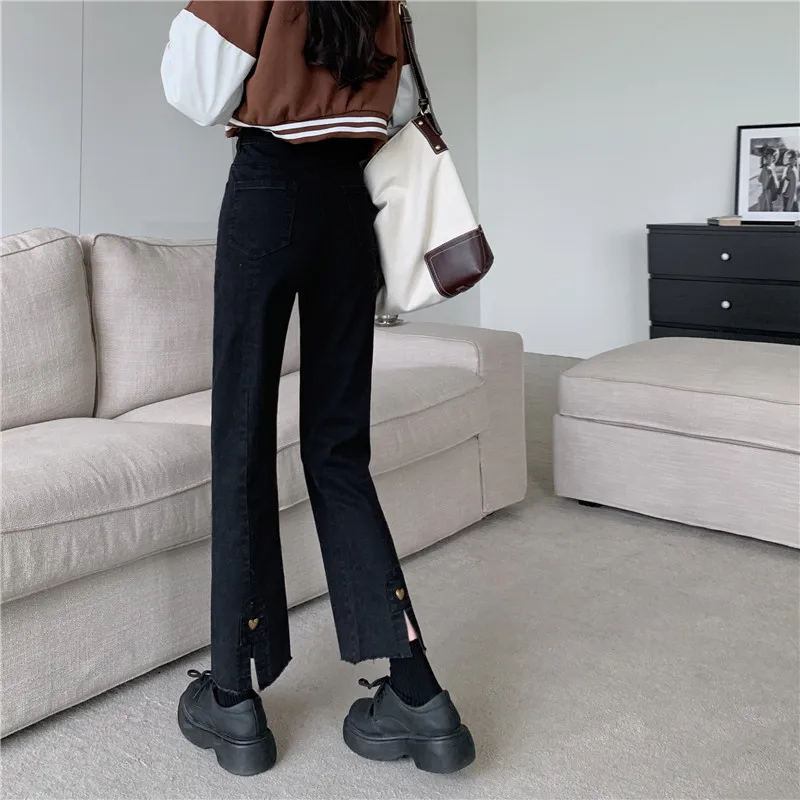 New Arrival Spring Summer Korean Style Women Loose Casual Cotton Denim Ankle-length Pants Button Fly Waist Straight Jeans V297 ariat jeans