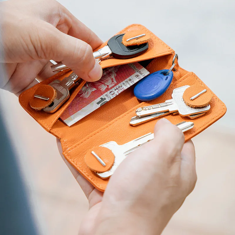 Car Key Holder Pullout Key Bag Small Leather Simple Key Storage Bag