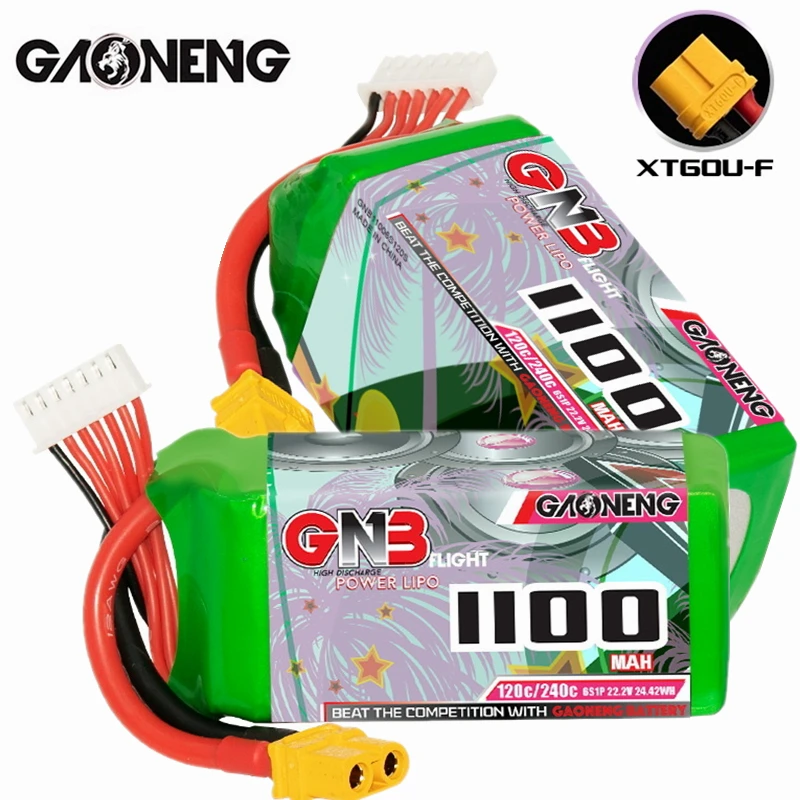 

1-5PCS Gaoneng GNB 6S 22.2V 1100MAH 120C Lipo Battery For FPV Light Weight New Model High C rate Rechargeable 22.2V Battery