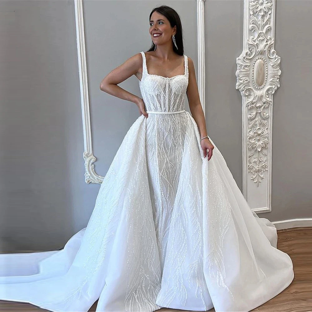Glitter Mermaid Wedding Dresses Grace With Detachable Train Strapless Dubai Women Moden Bridal Gowns 2023 Vestido De Novia فستان