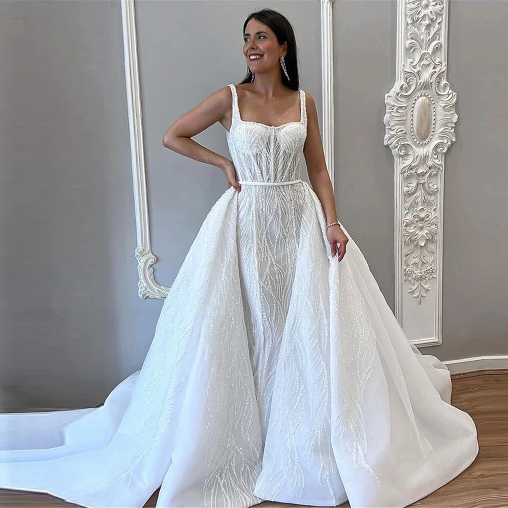 Glitter Mermaid Wedding Dresses Grace Detachable Train Strapless Dubai Women's Moden Bridal Gowns Vestido De Novia Customized 4