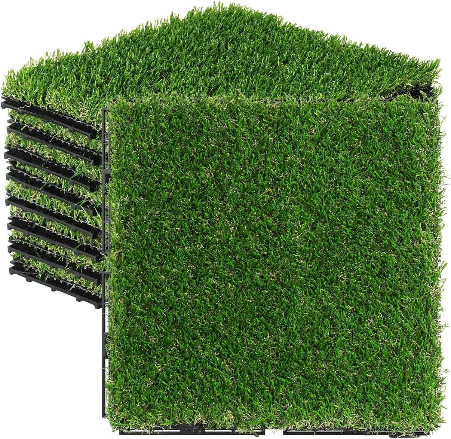Artificial Grass Tiles Interlocking Turf Deck Set-12"x12" Synthetic Fake Grass Self-draining Mat Flooring Decor Pad for