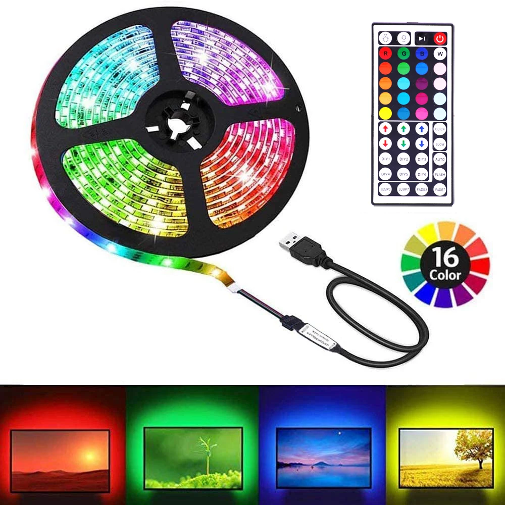 5050 2835 RGB LED Ʈ Ʈ, 5V USB  , 44 Ű ŰƮ,  0.5, 1m, 5m, LED ,    TV Ʈ