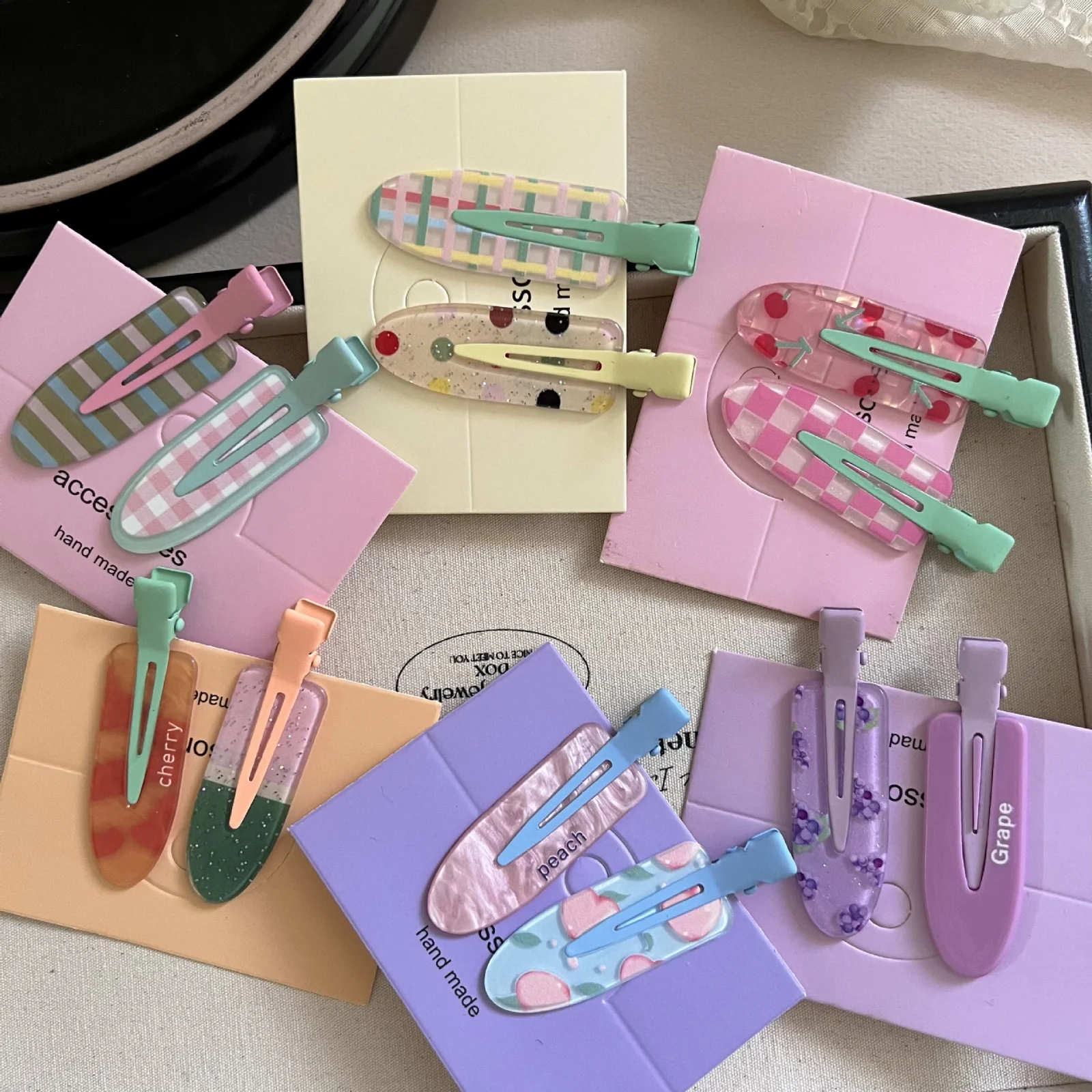 2/10pcs Candy Color Fruit Hair Bang Clip Summer Hairpin No Crease Acrylic Barrette Hair Side Clamp For Girl Hair Accessories