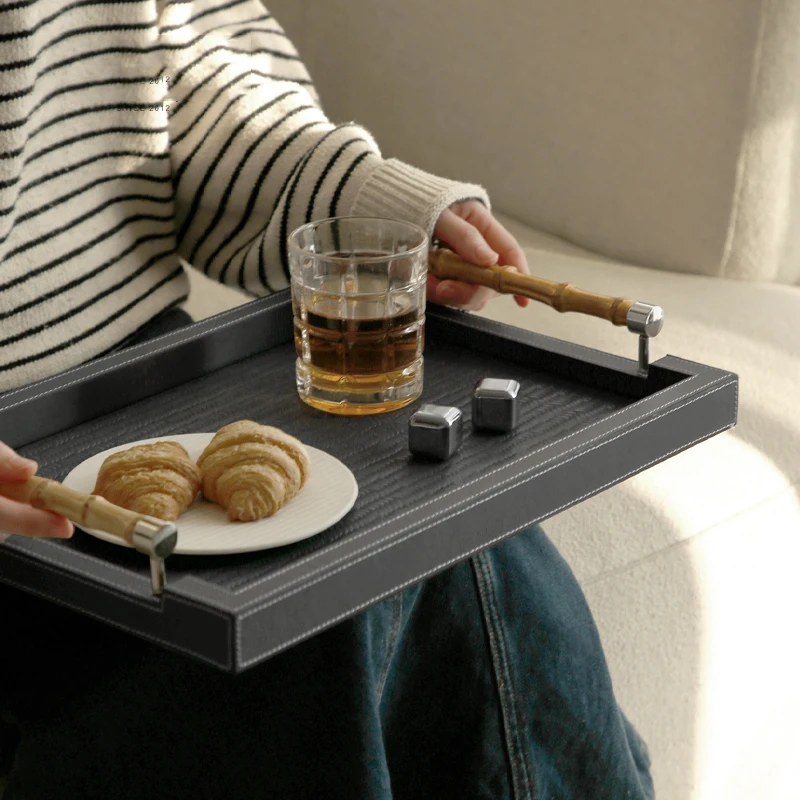 Luxury Hixton Leather Storage Slub Handle Tray Cosmetic Aromatherapy Shelf Tray Living Room Desktop House Decorative Pieces 3