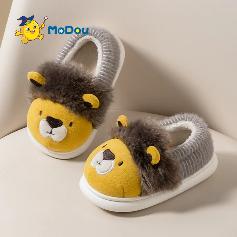

Mo Dou Children's Slippers Winter Cartoon Lion Slippers Indoor Plush Warm Cotton Shoes Boys And Girls' Cotton Slippers