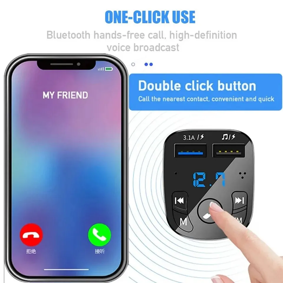 Trasmettitore FM Bluetooth S5 Per Auto – Lettore MP3, Doppia USB, Viva Voce