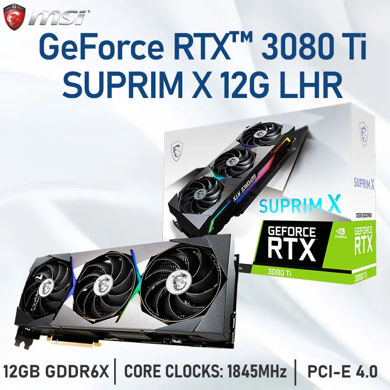 

Graphics Cards MSI RTX 3080TI Raphic Cards GeForce RTX 3080 Ti SUPRIM X 12G LHR GDDR6X 384-bit 19000MHz PCIe 4.0 GPU GAMING