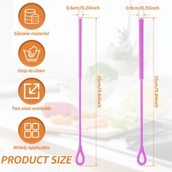 Silicone Straw and Pacifier Deep Cleaning Brush Set - Long Handle, Dual Sizes (6mm & 9mm), Reusable - 2pcs (Purple)