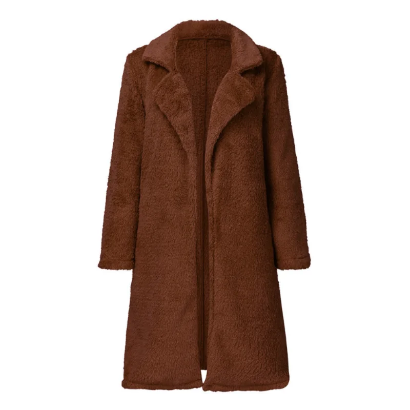 

Women's Lapel Long Sleeve Plush Extended Coat Coat In Autumn and Winter Winter Coat Fur Coat Women Black Wool Coat