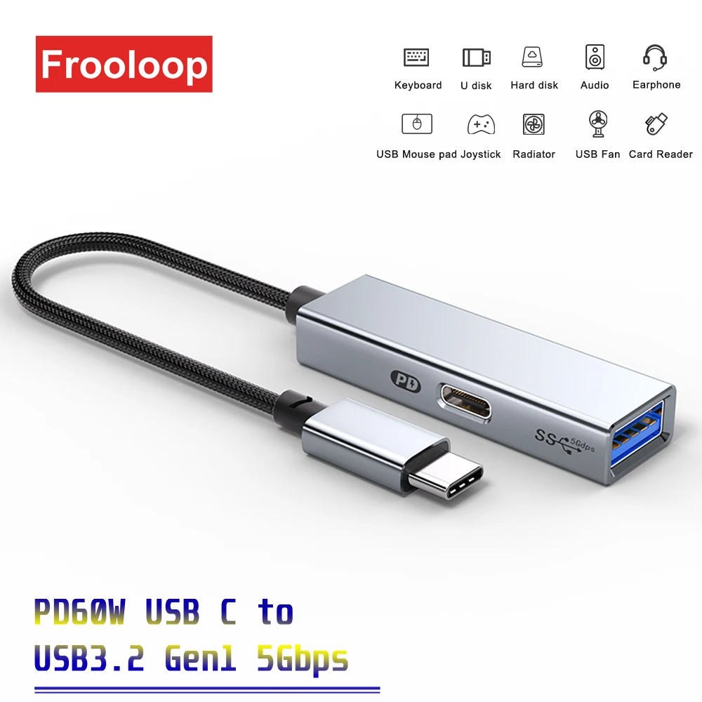 5Gbps PD 60W Type C to USB 3.2 Gen1 OTG Adapter For iPhone 15 iPad Pro Samsung S24 S23 Xiaomi Tablet PC External USB-C Converter