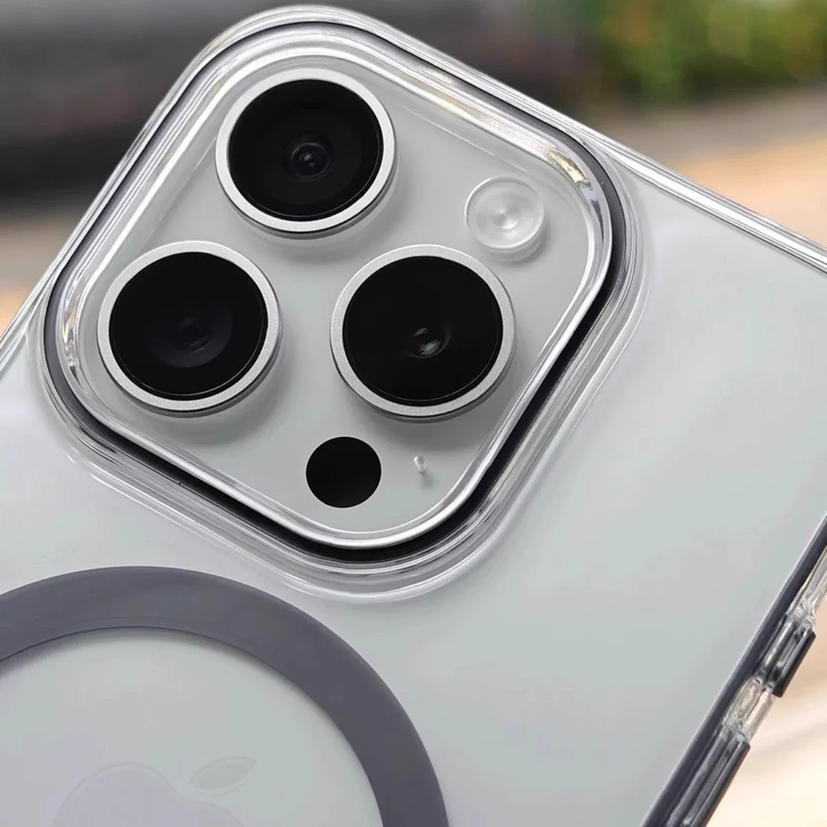 Titanium Gray Metal Button MagSafe Magnetic Shockproof Phone Case