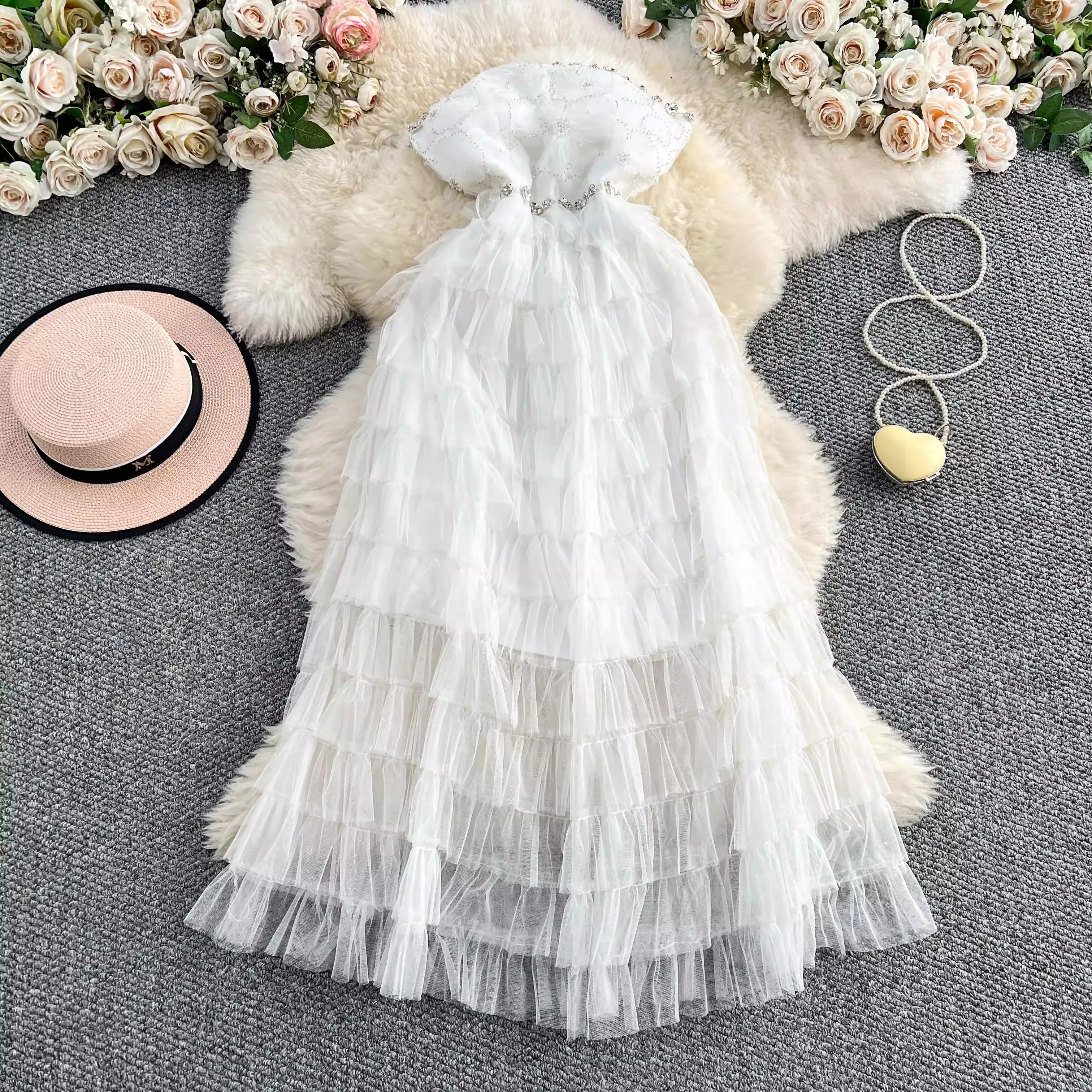 Luxury New Fashion Elegant Women Summer Lace Embroidery Sexy Square Collar Sleeveelss Cake Mesh Diamond Party Gown Dresses - AliExpress 200000345 Luxury New Fashion Elegant Women Summer Lace Embroidery Sexy Square Collar Sleeveelss Cake Mesh Diamond Party Gown Dresses - AliExpress 200000345