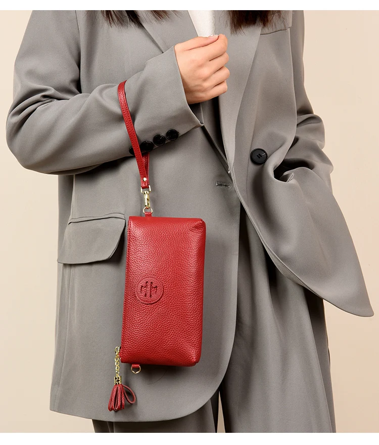 Damentasche aus echtem Leder, modische Umhängetasche mit Quasten, vielseitige kleine quadratische Handtasche – Detail 11