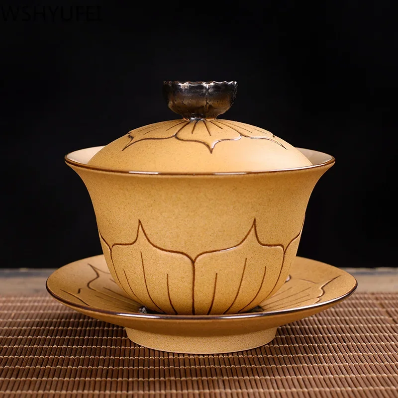 WSHYUFEI Chinese style Hand Made cover bowl tea set ceramics Tea cup gaiwan tea pot Travel teaset Home Office Tea Bowl 140ml