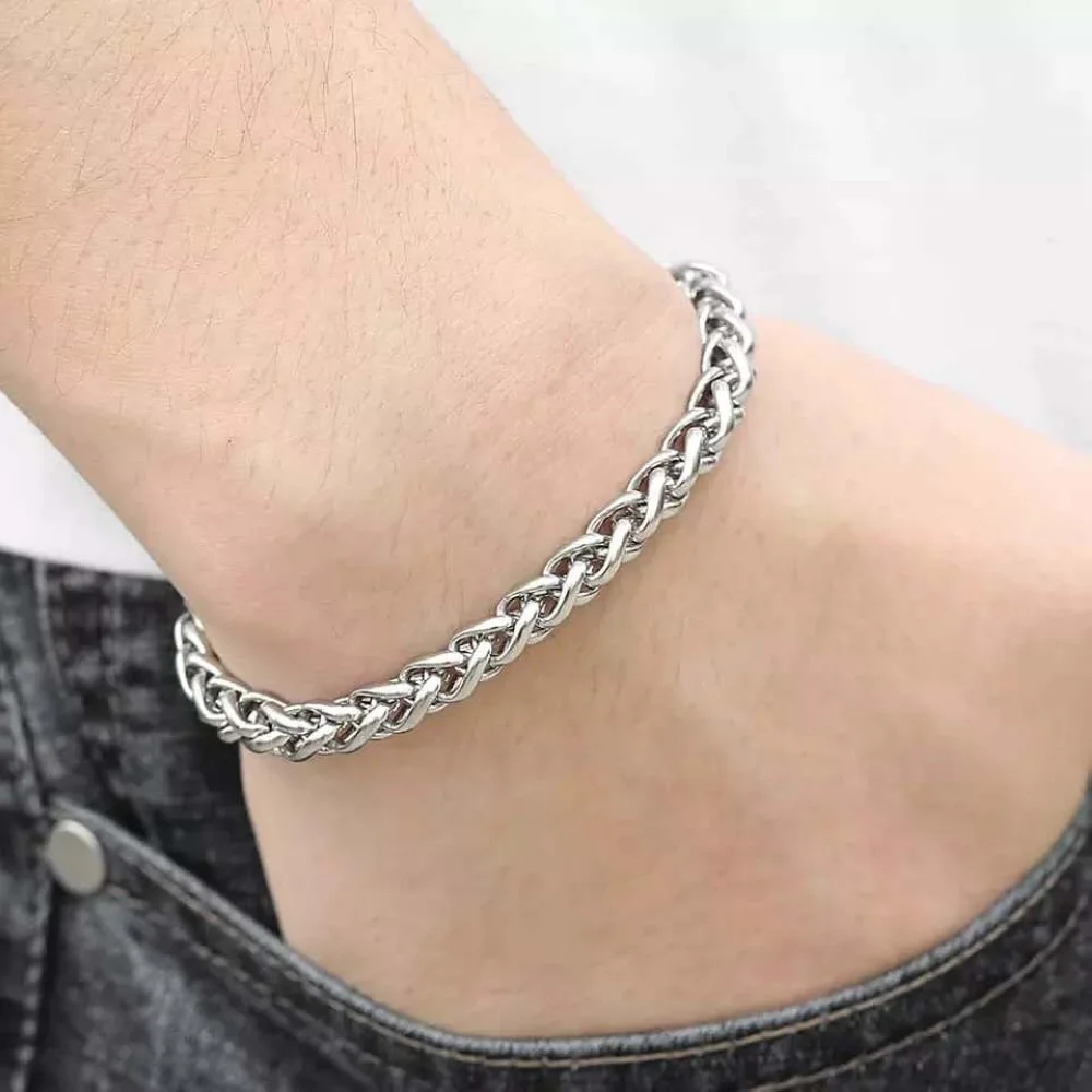 Stainless Steel Bracelet Chain Bracelet 4/5/6/8mm Width 19/21/23 cm Length Stainless Steel Flower Basket Chain Bracelet Hand Jewelry Never Rust