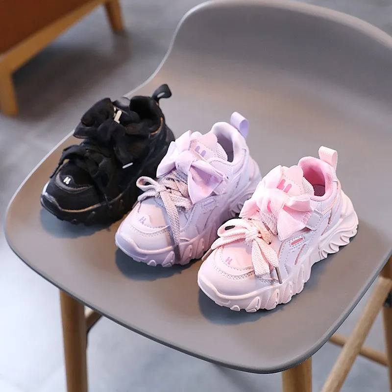 

COZULMA Children Girls Elegant Bowtie Casual Shoes Fashion Sneakers For Spring Autumn Kids Girls Flat Sports Shoes Size 26-37