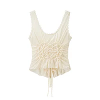 DUOPERI Women Y2K Fashion Solid Pleated Lace Up Slim Fitting Camisole Straps V-Neck Female Chic Lady Casual Tank Tops - Image 3