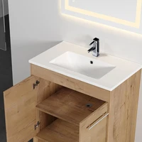 1pc 30inch Porcelain Ceramic Vanity Sink Top, Surface Bathroom Vessel Sink Basin with Single Faucet Hole, Rectangular, Glossy W 2