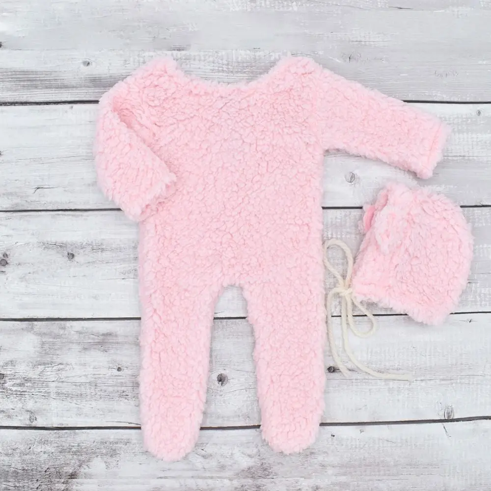 Creative Newborn Photography Props Soft Knit Bear Design Newborn Photoshoot Outfit Footed Romper Plush