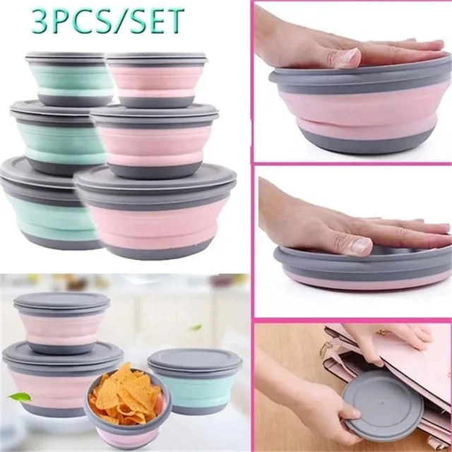 3pcs/set Portable Folding Bowl Telescopic Collapsible Salad Bowl For  Kitchen Outdoor Camping Tableware Folding Lunch Box With Lid Portable  Picnic Bowl