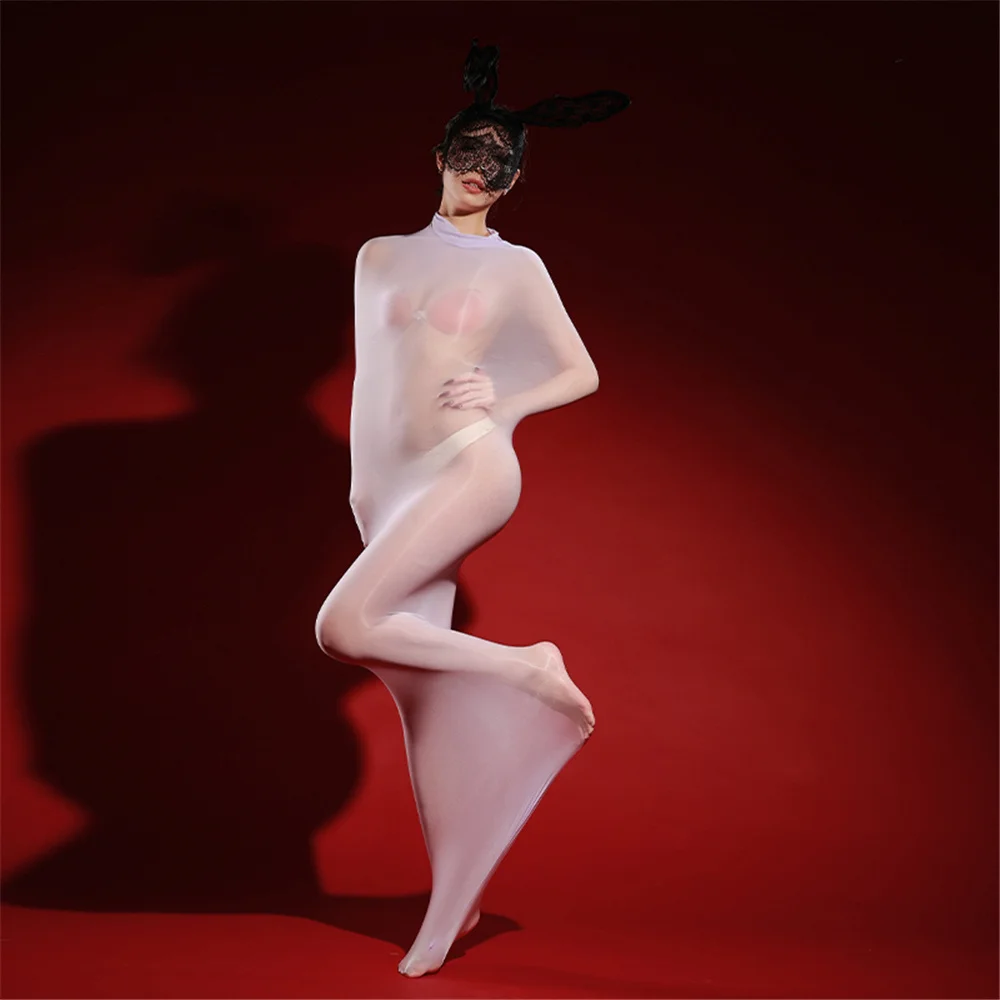 Unisex Sexy Oil Shiny Bodysuit Sheer See Through Body Pantyhose Tights Cocoons Body Stocking Elastic Maid Leotard Bodycon 2