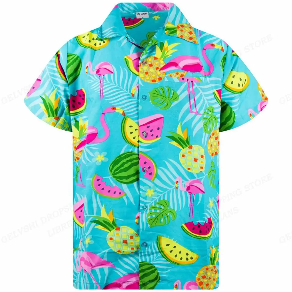 Flamingo Hawaiian Shirts Beach Summer Men's Shirt Tropic Leaf 3D Print Shirts Men Women Fashion Blouse Short Sleeve Vocation 6