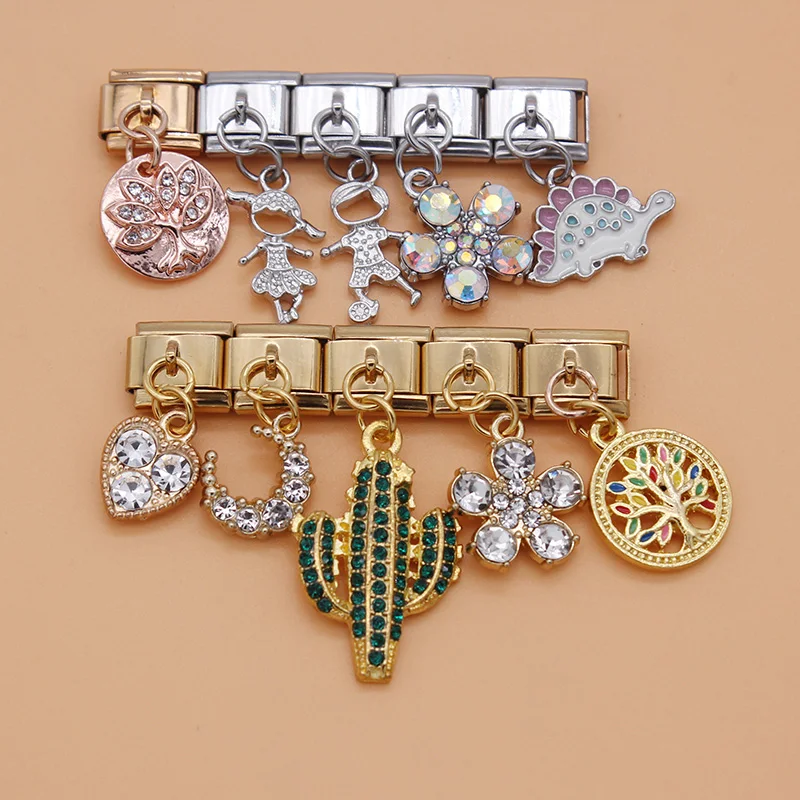Charm Bracelet Original Daisy Boy Girl Tree Flower Heart Moon CZ Italian Charm Fit 9mm Bracelet Stainless Steel Jewelry Making DJ076