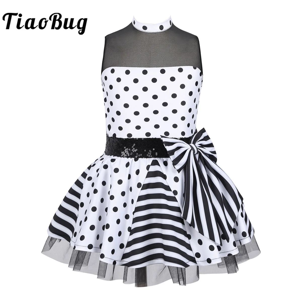 

Kids Girls Sequins Bowknot Ballet Dance Dress Cut Polka Dots Gymnastics Leotard Moden Jazz Latin Performance Dancewear