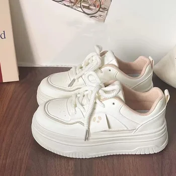Women's Dad Shoes Heightening White Sneakers Retro Hong Kong Style Casual Shoes Spring New Model Versatile High Aesthetic Value