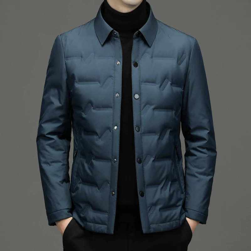 Casual Business 2023 Winter Men Warm White Duck Down Jacket Solid Thick Covered Button Puffer Coat Outwear Top Short Down Parkas
