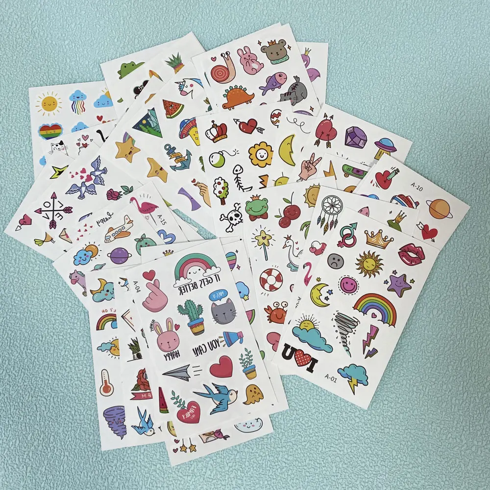 30 Sheets Cute Cartoon Temporary Tattoos for Hands Waterproof Tattoo Stickers for Children Rainbow Fruit Moon Fake Finger Tattoo 6